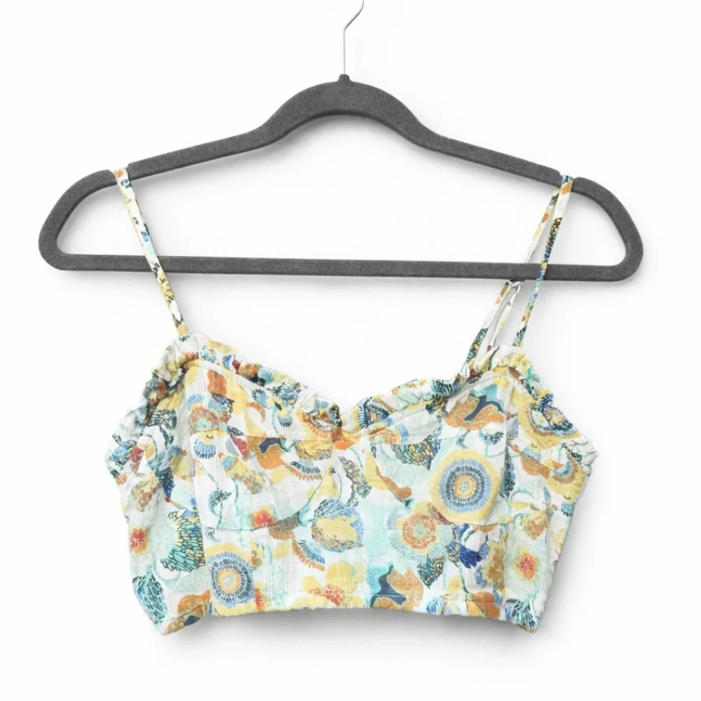 Anthropologie Twist Crop Top Smocked
Floral Printed Wrap Blouse 2pc cotton - Picture 4 of 7